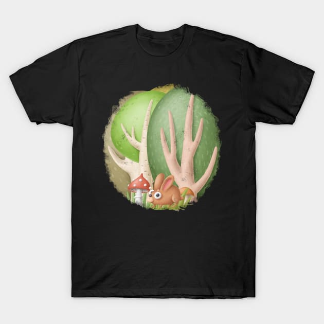 Cute rabbit in forest. T-Shirt by CaptainPixel